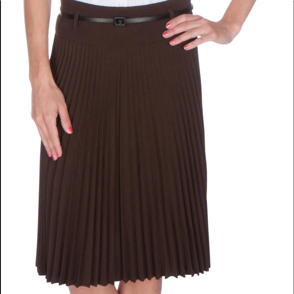 Sakkas Knee Length Pleated A-Line Skirt Brown XL